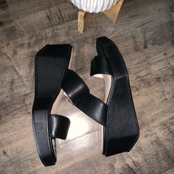 CECELIA NEW YORK BAILY BLACK LEATHER PLATFORM SLIDE SANDAL - Picture 4 of 9